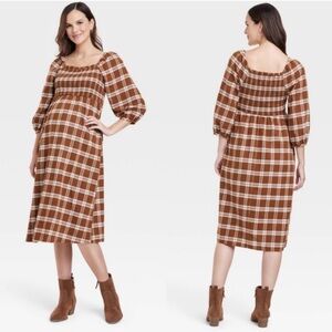 Ingrid & Isabel Brown Plaid Midi Dress